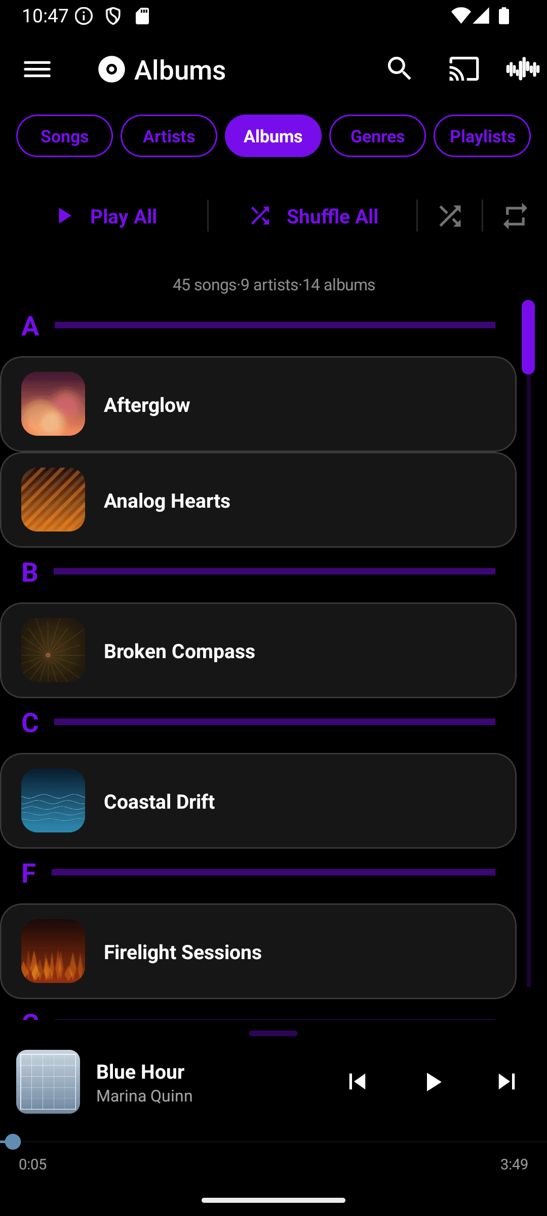 Queue's albums view