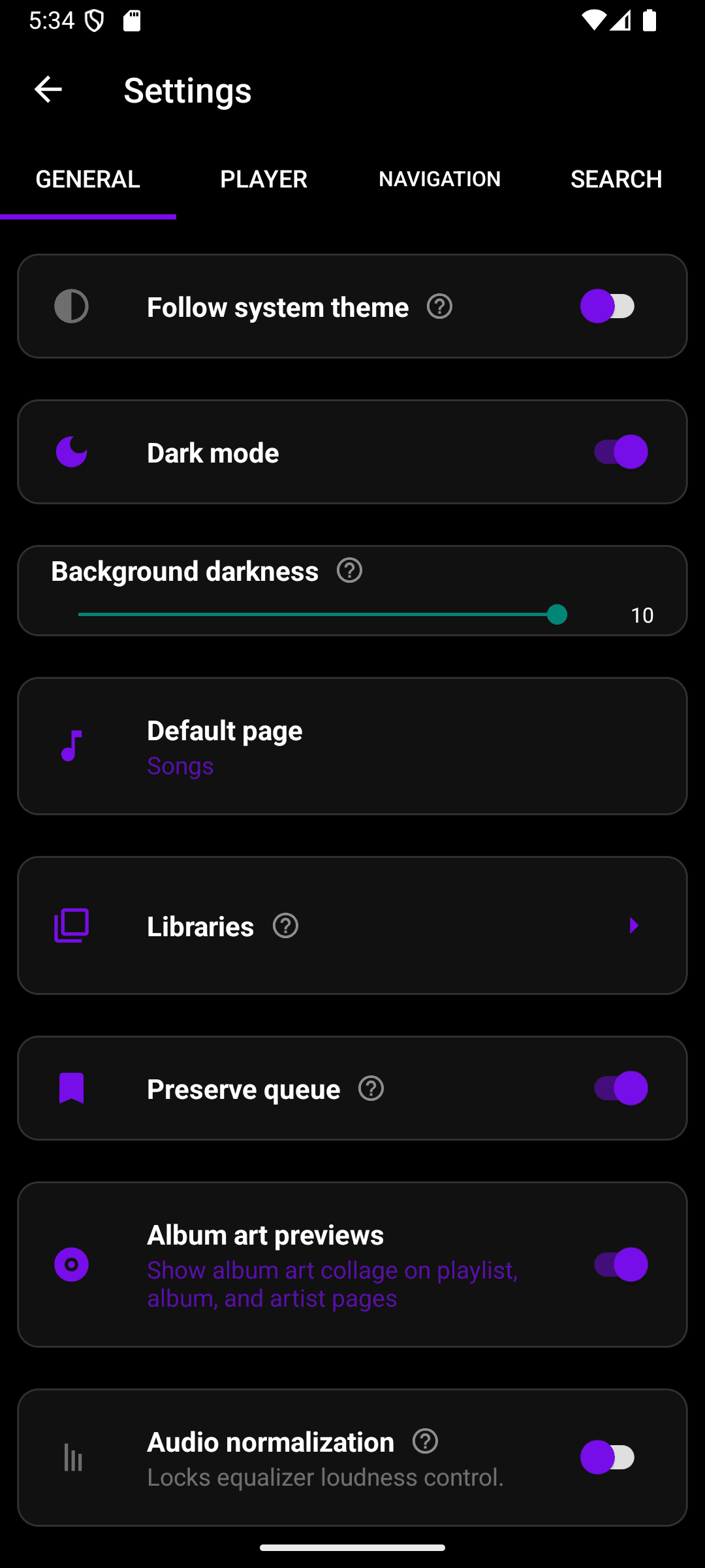 Queue's clean, expandable settings screen
